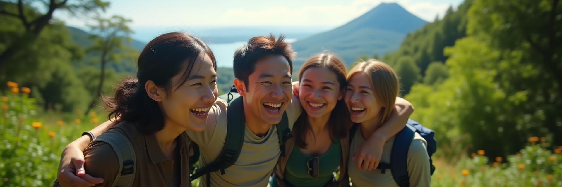 鹿児島の大自然の中で笑顔で向き合うフロリメクサンドロリアのガイドチーム