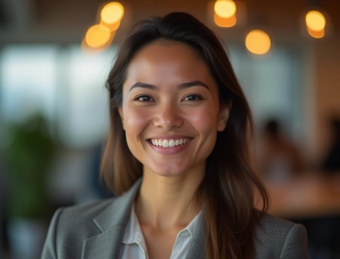 文化体験コーディネーター、佐藤明美の温かい笑顔のポートレート