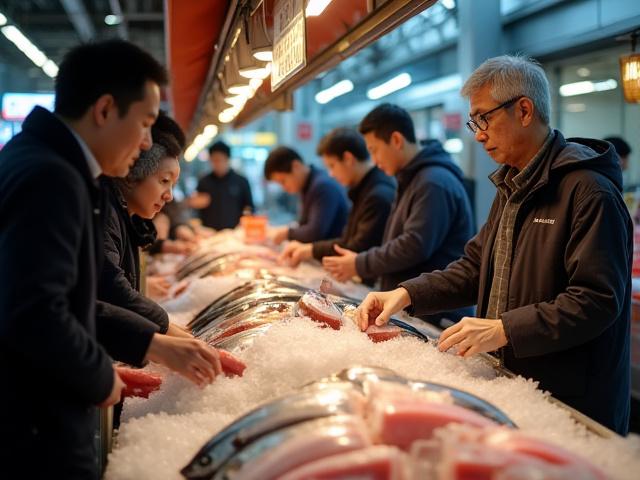 活気あふれる地元の魚市場で交渉する人々