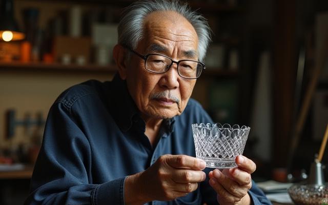 薩摩切子を研磨する佐藤さん