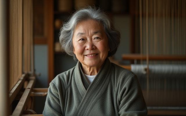 大島紬を織る田中さん