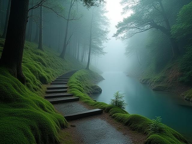 霧島の秘湯へ続く森の小道
