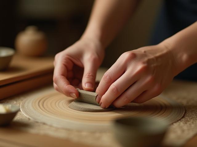 薩摩切子を作る職人の手元。繊細なガラス細工。