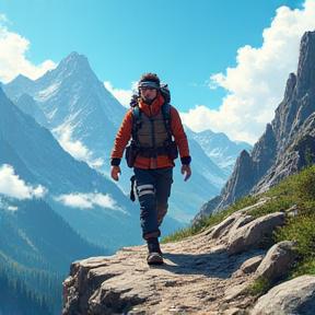 山岳装備を完璧に身につけたガイド、カイト・タナカのポートレート。