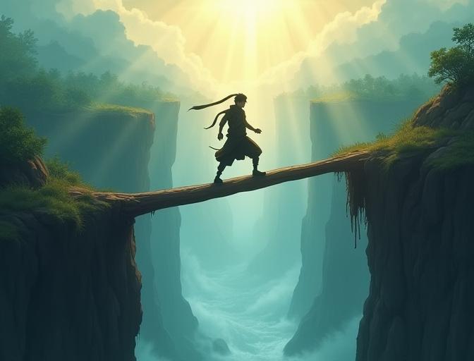 丸太の上でバランスを取ろうと笑顔で試みる家族。