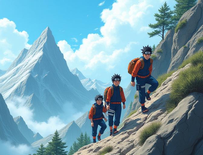 山頂で狼煙を上げる忍者のようなキャラクターの漫画スタイルのイラスト。