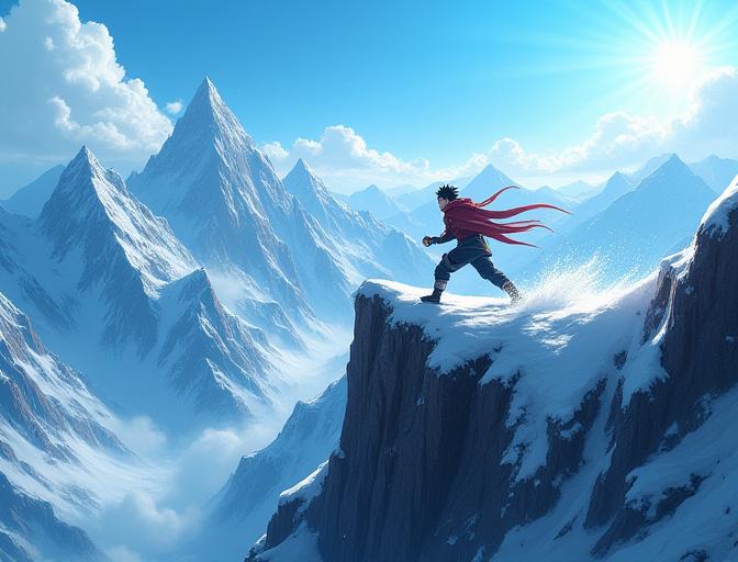 風光明媚な展望台で忍者のポーズを決めるティーンエージャー。