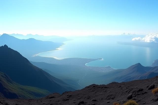 火山から見下ろす息をのむようなパノラマビュー