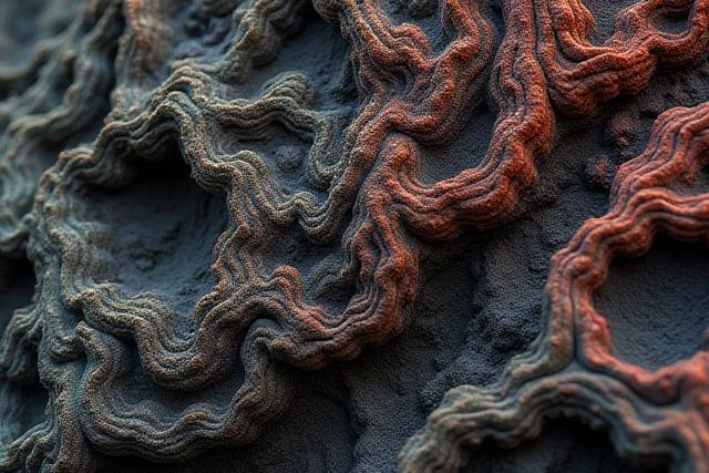 火山岩のユニークな地層のクローズアップ