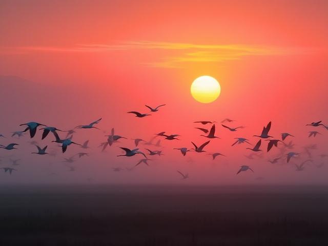 出水平野を舞うナベヅルとマナヅルの群れ